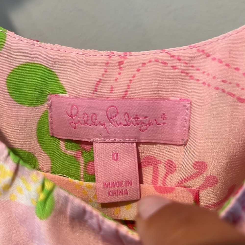 Lilly Pulitzer cedar pink and Green silk belted Patterned Top size 0 - Picture 6 of 13